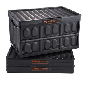 fathersdaygift VEVOR Collapsible Storage Bins with Lids, 45L 3 Packs, Folding Plastic Stackable Utility Crates with Handles, Large Heavy Duty Containers for Clothes, Toys, Books, Snack, Shoes, and Grocery Organizing