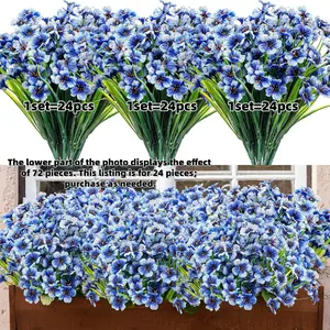 24 Pcs Artificial Flowers for Outdoor Decoration, UV Resistant Silk Faux Flowers, Realistic No Fade, Blue Color, Indoor/outdoor Use