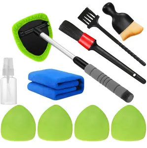 10pcs Car Glass Cleaner Kit with Extendable Handle Reusable Microfiber Pads Spray Bottle for Windshield Window Cleaning Tools Set