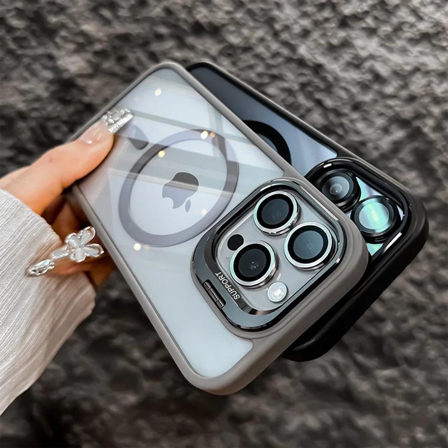 for iPhone 17 Pro Max 16 15 14 13 12 11 Magnetic Case with Kickstand, Compatible with MagSafe, Built in Stash Stand Clear Shockproof Cover Camera Lens Protection Case