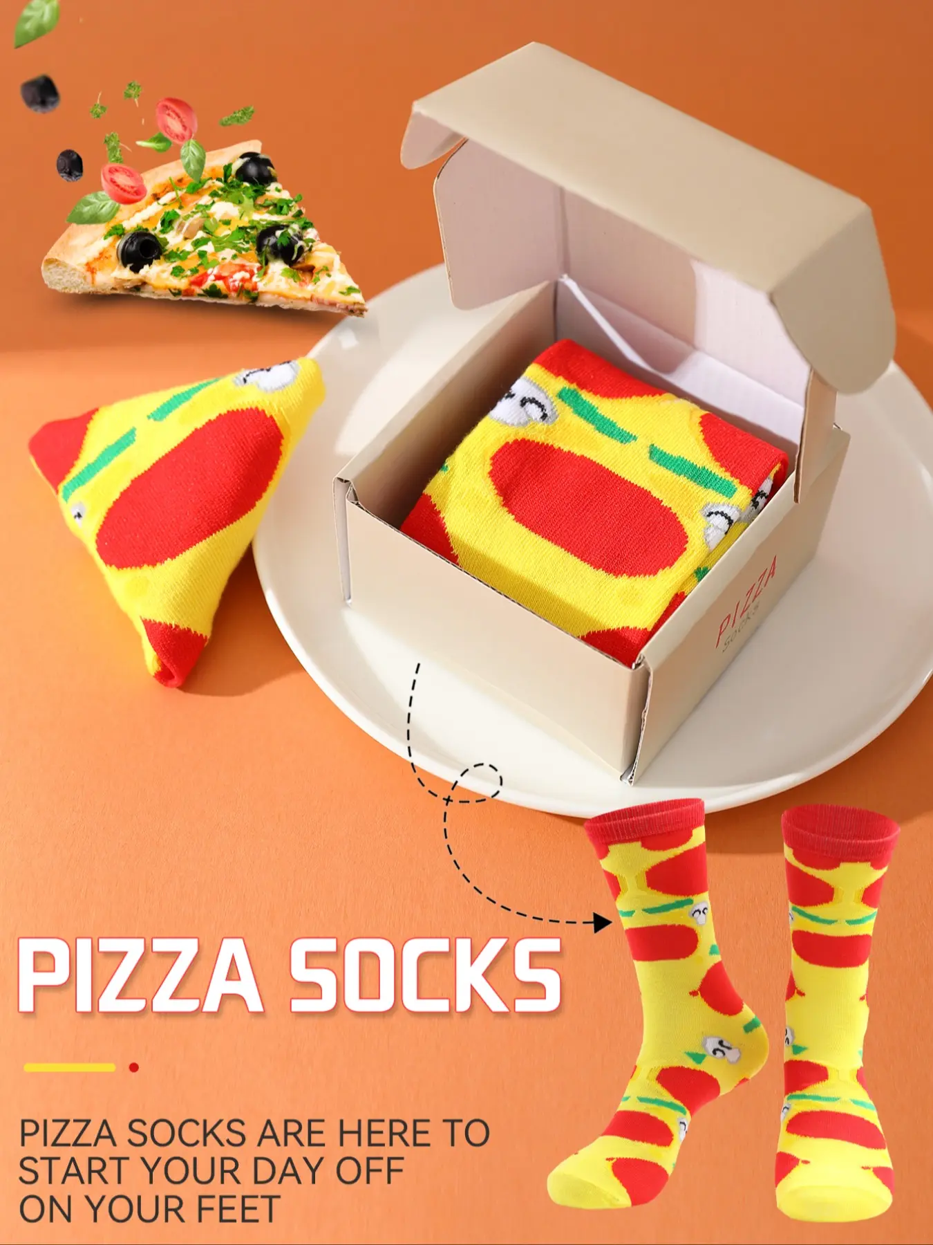 Funny Pizza Socks Gift Box Set, Autumn Winter New Unisex Gifts, Creative Food Design, Knitted Fabric, Multicolor Soft Comfortable Long Thick, Casual Stylish Socks, Tube Socks