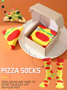 Funny Pizza Socks Gift Box Set, Autumn Winter New Unisex Gifts, Creative Food Design, Knitted Fabric, Multicolor Soft Comfortable Long Thick, Tube Socks