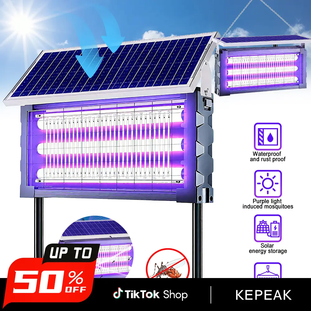 Solar Mosquito Killer Lamp Outdoor – 20W High-Power Waterproof Insect Zapper with 3 Tubes, Dual Charging, 6000mAh Battery for Garden, Yard, Farm, Pati