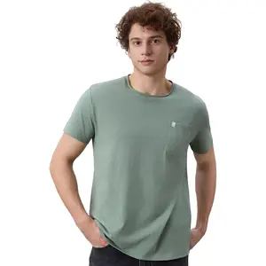 Mega Tshop-831 Unisex 100% Cotton Shortsleeve Tshirt, 3.8 oz OE Yarn Fabric, Round Neck Raw-Edge with Pocket, Breathable Plain Crew Tee, Superior Softness Minimalist Design, Build to Last Summer Basic Refined Top