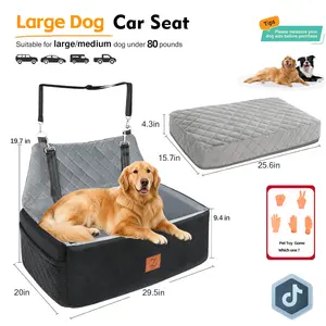 ZVRpet 2-in-1 Pet Car Seat Black&Gray Double Car Dog Bed for Back Seat 29.5” Holds 1 Large Dog (up to 65 lbs) or 2 Small-Medium Dogs Comfortably Includes 2 Leashes Detachable Washable