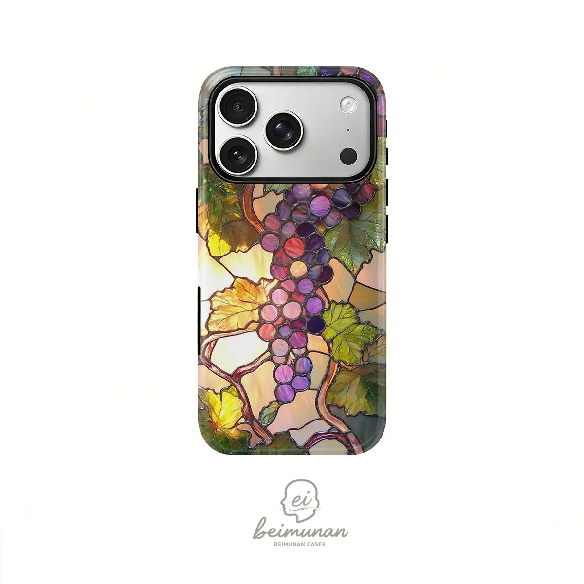 1PC Stained Glass Grape Vine Print Phone Case， Rugged Shockproof 2in1 Protective Cover for iPhone17 16 15 14 13 12 Pro Max， Samsung Galaxy S26 S25 S24 S23 S22 Ultra Series Holiday Gift Minimalist Fashion Shell