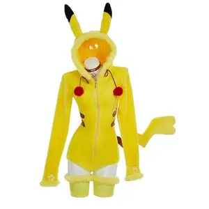 Adorable Anime Hoodie Pajama Set with Ears Tail Kawaii Yellow Sleepwear for Cosplay Loungewear Womenswear Adjustable Soft Stretchy Fabric Matching Onesies Fitted Long Sleeve Crewneck