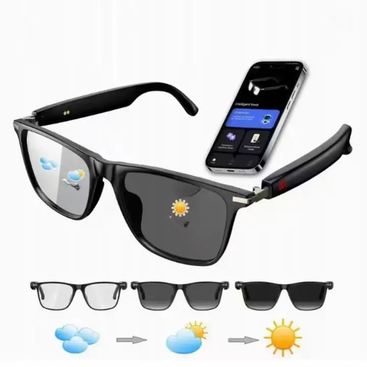 Wearable Smart Glasses with ChatGPT & Voice Control, Modern Smart Glasses for Men & Women, Bluetooth-Enabled, 165-Language Translation, Color-Change Lenses, Meeting Analysis, Music Playback, Hands-Free Calls, UV & Blue Light Protection