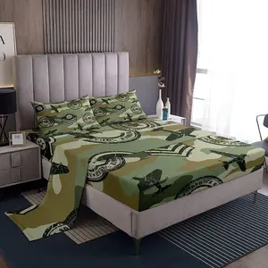 Camo Airplane Bedding Fitted Sheet,Camouflage Airplane Decor Bed Sheet,Military Aircraft Bed Sheet Set,Novelty Modern Army Green Bedroom Collection