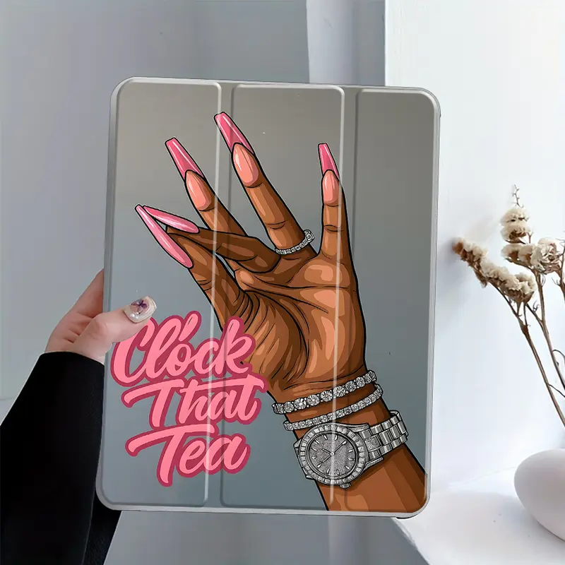 Colorful Nail Three-tiered stand iPad case, Tablet Accessories, Transparent Acrylic Hard Back Panel With Pencil Slot, Scratch-resistant Ultra-thin Protective Case, Shock-resistant Full Cover, Suitable for All models of ipad, Offices Schools and Homes