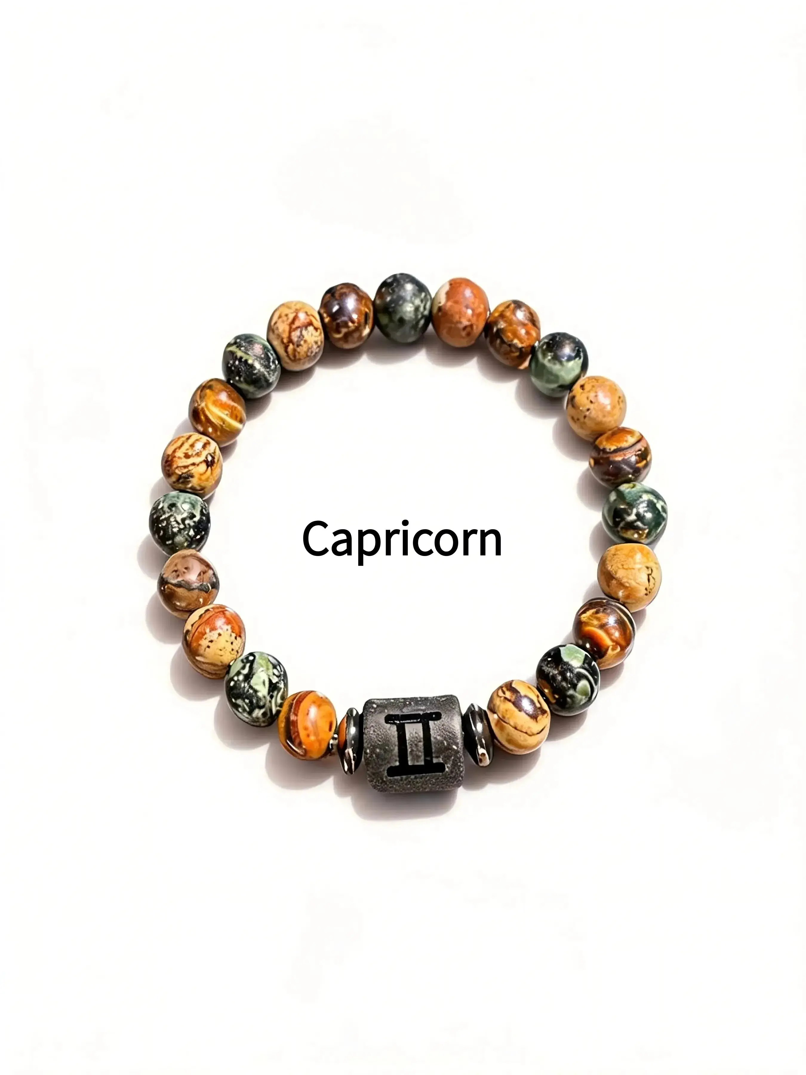 Men's Capricorn Zodiac Beaded Bracelet, Faux Crystal, Stone-Like Texture, Bohemian Mystic Theme, Gift Choice, Synthetic Resin Bracelet