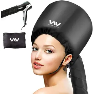 Bonnet Hood Hair Dryer Attachment Set - Soft Adjustable Hooded Bonnet for Hand Held Hair Dryer - Including Head Band for Drying Styling Curling Deep Conditioning Black