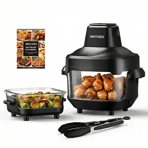 AIRMSEN 4-in-1 Portable Glass Air Fryer Cooking System, 450°F ，95% Less Oil