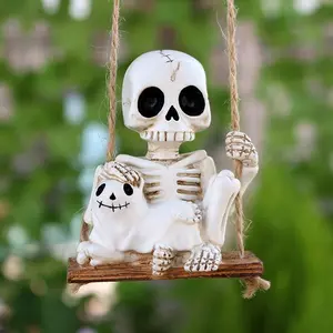 Unique Skeleton Swing Hanging Decoration, Resin Statue, Halloween Holiday Decor, Garden Balcony Outdoor Sculpture, Resin Ornament, Hanging Ornaments