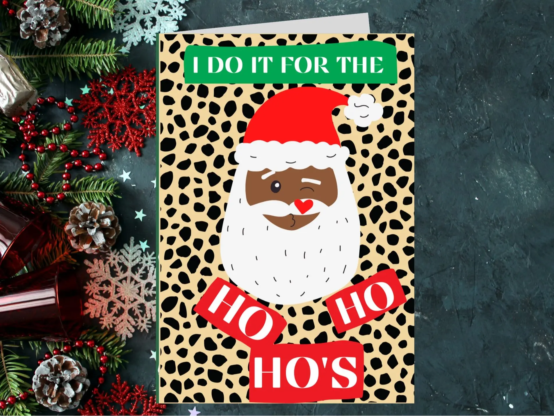 Personalized Gifts Black Santa Greeting Card 5.5" x 8.5" w/ Envelope | Custom Message | Funny Holiday Cards | Gag Gifts | Christmas Gifts