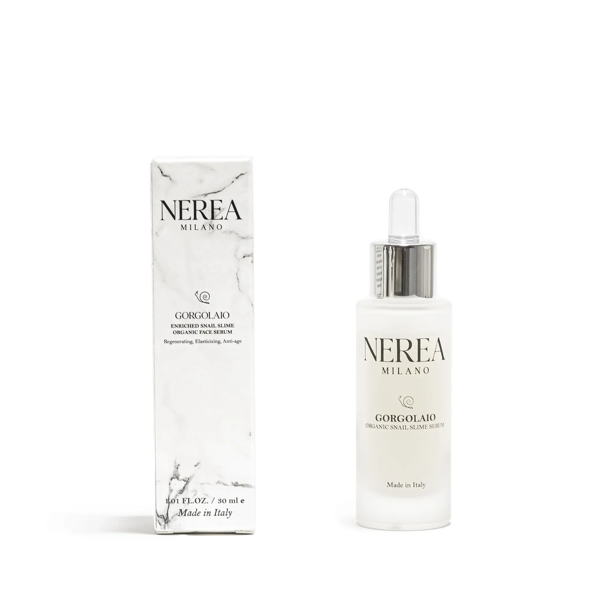 NEREA Gorgolaio- Enriched Organic Snail Slime Serum - Regenerating, Anti-Age, & Increases Skin Cells Turnover rate -  Sensitive skin - 1.01 fl.oz. / 30 ml - BEST snail mucin product on the market
