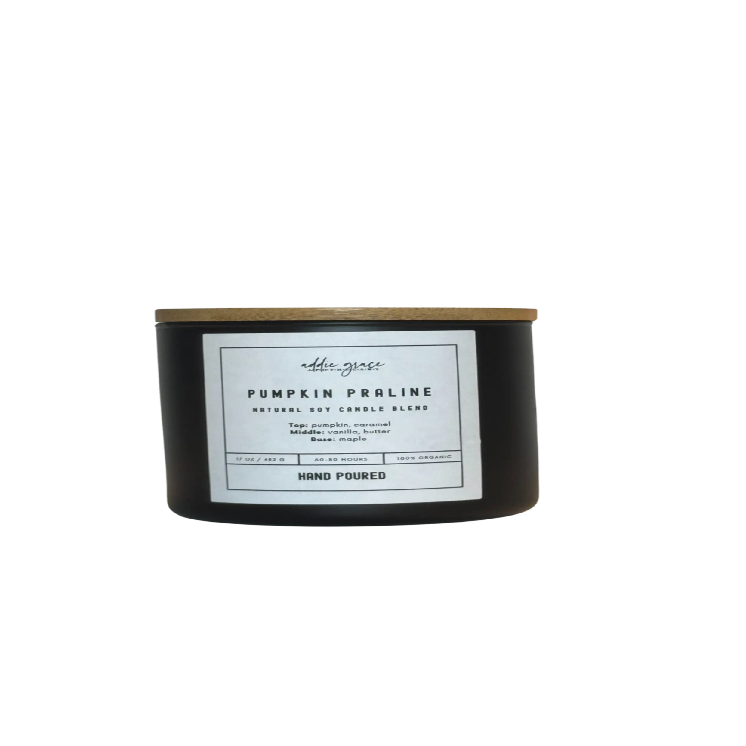 Addie Grace Apothecary Pumpkin Praline Fall Soy Candle - Hand Poured 17 oz Jar with Wooden Wick - Warm Sweet Irresistible Fragrance - Coconut Wax - Decor Ornament