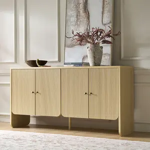 HULALA HOME Modern Four-Door Sideboard with Adjustable Shelves and Built-In Cable Management, Elegant Grooved Panel Design, Durable Thermoformed Construction, Ideal for Dining Rooms, Living Spaces, or Entryways.