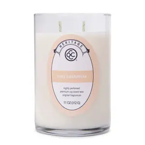 Cozy Cashmere 11oz ~ 2 Wick Cylinder Candle ~ WHITE WAX