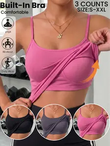 Women's Adjustable Strappy Sporty Vest, Plain Round Neck Slim-Fit, No Bra Needed, Fall & Winter Yoga Running Top, 1/3 Pack, Sleeveless Workout Vest, Sleeveless Sports Vests