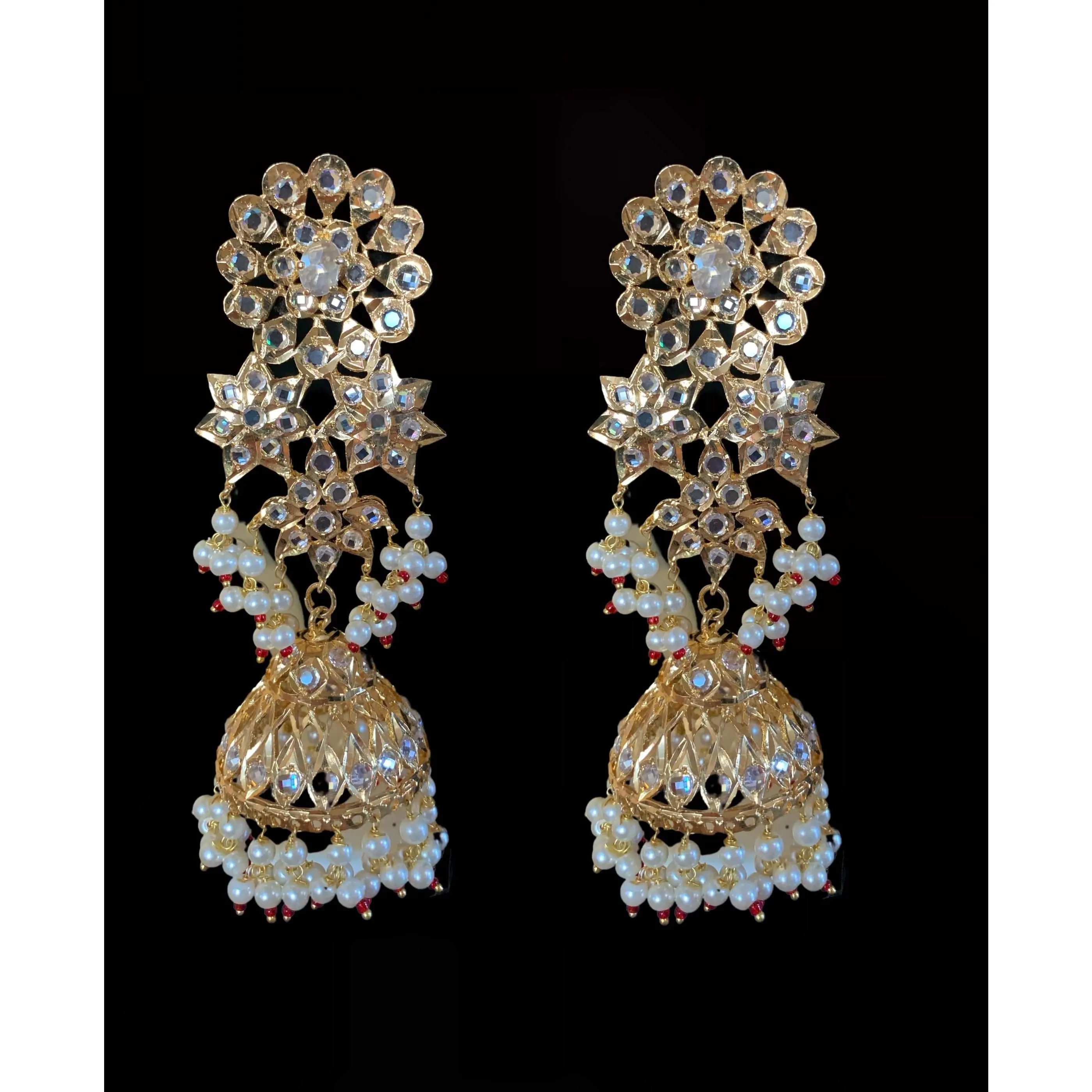 DER197 Tamanna oversized jhumka - red beads ( READY TO SHIP )