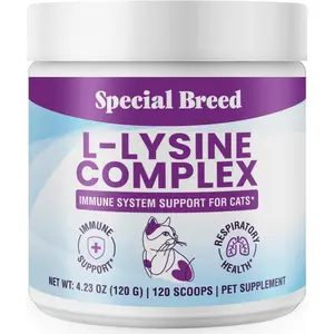 Special Breed L-Lysine for Cats and Kittens – Immune, Respiratory and Eye Support – Cat Sneezing and Runny Nose Relief – Lysine Powder with Prebiotics, Krill, Bone Broth and DMG – 120 Servings