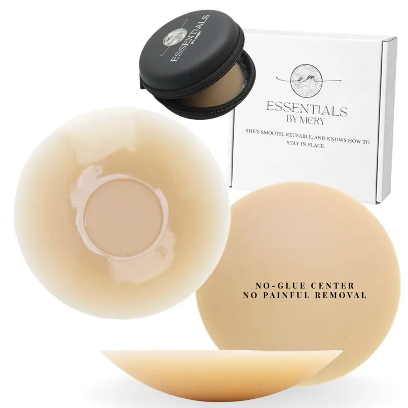 Toffee Tan – Seamless No Show Covers (2 Pairs, 1 Pouch) – No Glue Center, Invisible Sticky Bra Alternative, Smooth Coverage Under Clothes, Water Resistant, 60+ Wears, Women Nipple Covers
