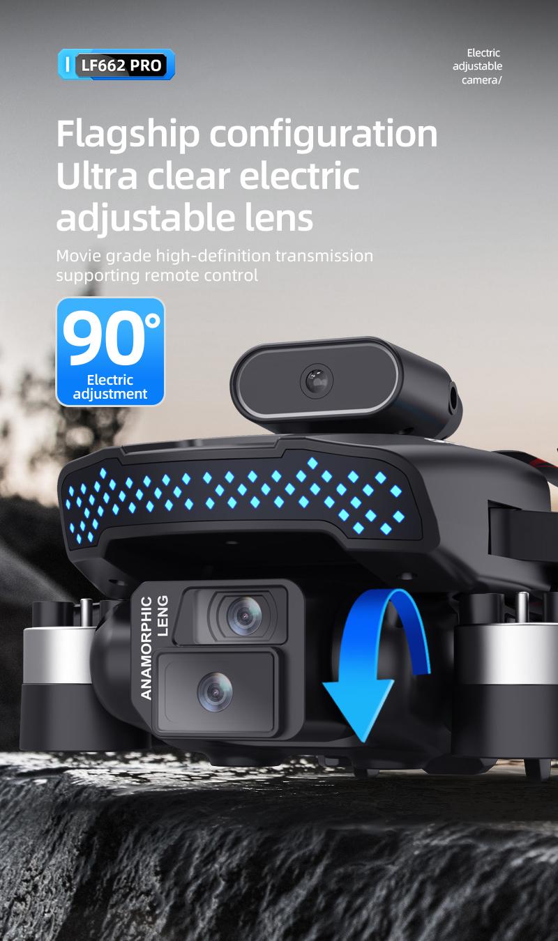 LF662 PRO 4K HD Triple Camera Flying Device, 360° Obstacle Avoidance Brushless Motor, 90° Electric Adjustable Lens, Foldable RC Aerial Camera with 20 Mins Flight Time, 1800mAh Battery, Optical Flow Hover, for Adults Beginners
