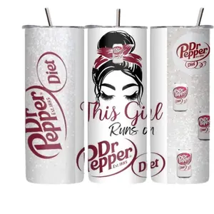Dr. Pepper Tumbler - Girl's 20oz Reusable Drinkware Cup, Stylish Day Tumbler, Washable, Portable, Aesthetic Design - Beverage Bottle Water Bottles
