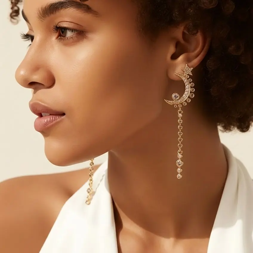 Moon Dangling Earrings, Teardrop Design, Dainty Small Elegant Earrings with Minimalist Silhouette, Costume Fashion Jewelry Accessory