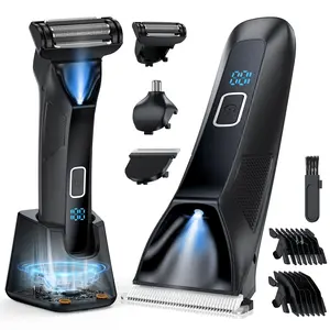 TailsUp-Manscape Body Hair Trimmer for Men, 3-in-1 IPX7 Waterproof Groin & Ball Shaver, Electric Razor Mens Grooming Kit, Rechargeable Cordless with SkinSafe Ceramic Blade & Nose Hair Attachment