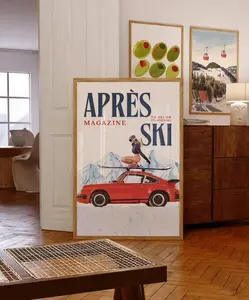 Retro Après Ski Wall Art, Vintage Ski Girl Winter Print, Trendy Magazine Cover Poster, Girl Room Decor