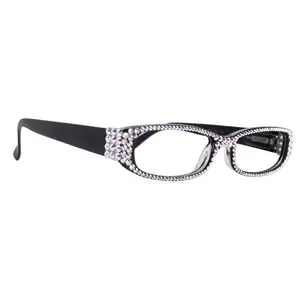 Elise, Bling Reading Glasses For Women W (AB)Genuine European Crystals rectangular (Black) +1.25 ..+3, Full Top  NY Fifth Avenue.
