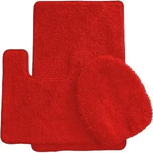 The Dwyne 3 Piece Bath Rug Set: 1 Bath Rug (18" x 30"), 1 Contour Mat (18" x 18") and 1 Toilet Seat Cover (APX 18" x 18") - Red