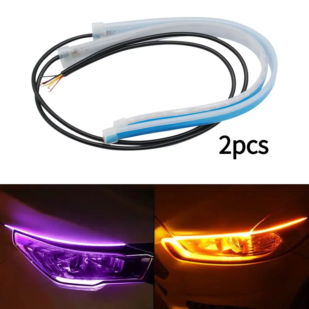 2Pcs 12V LED DRL Car Daytime Running Light Flexible Waterproof Strip Auto Headlights White Turn Signal Yellow Brake Flow Lights ZXJSG