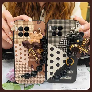 Waterproof protective case Phone Case For TCL T-Mobile Revvl7 Pro Simplicity Anti-knock Dirt-resistant Cartoon Black pearl pendant silicone soft case cute Bear bracelet Back Cover
