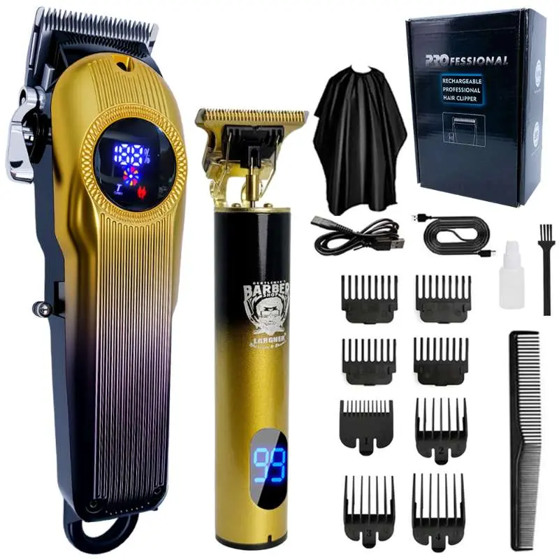 Largner Hair Clipper & Shaver Set, Cordless Hair Clipper, with Ceramic Blade, 1200mah Wireless Rechargeable Battery, Includes 8 Men's Guides Combs, Ideal Gift