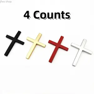 4Pcs Christian Cross Car Sticker Set Waterproof Durable Decals Faith Inspired Auto Exterior Accessories in Silver Black Red Gold for SUV Motorcycle Cars Summervibes