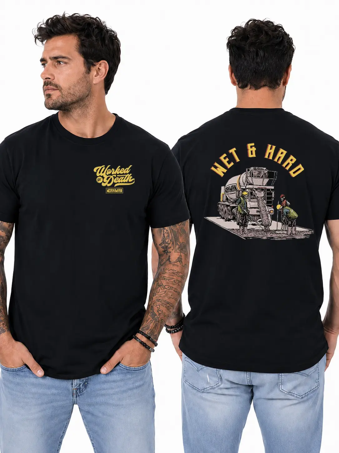 Concrete Worker T-Shirt, Cement Mixer Truck & Wet Concrete Crew Graphic Design, Blue Collar Work Shirt for Concrete Finishers & Construction Laborers, Gift for Cement Workers or Contractors