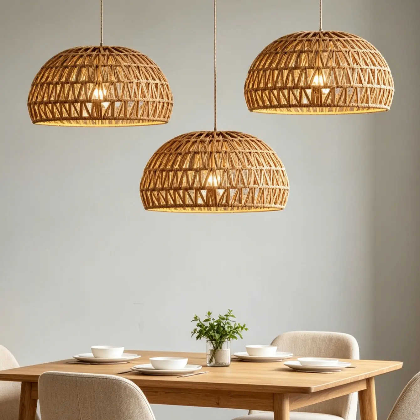Handmade Rope Woven Lampshade, Boho Vintage Farmhouse Style, Fits Most Living Room, Bedroom, Kitchen Pendant Lights, Ceiling Lights