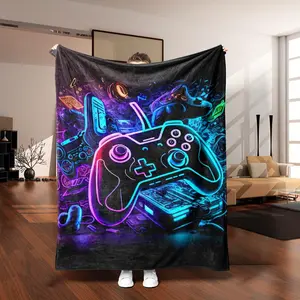Game Console Pattern Flannel Blanket, Soft Comfortable Throw Blanket, Cool Bedroom Bedding Blankets, Warm Napping Blanket for Home Office Travel, Custom Image Blanket