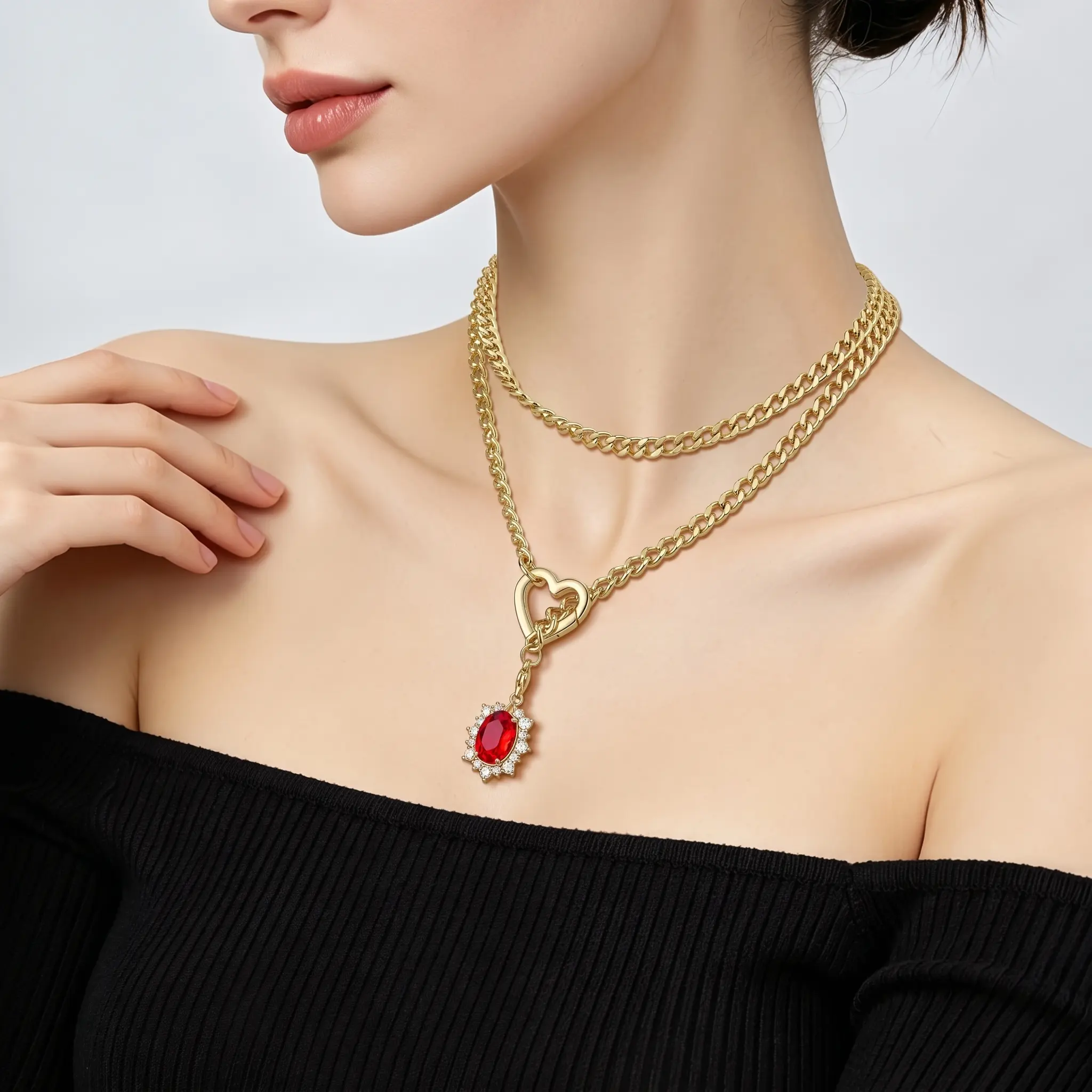 SUPOLA 14K Gold Plated Slip Chain Pendant Necklace for Women, 3 in 1 Interchangeable Mix and Match Fashion Accessories with Lobster Claw Clasp, Classic CZ Halo Stainless Steel Jewelry Chain Versatile Everyday Wear, Birthday Christmas Gifts for Her
