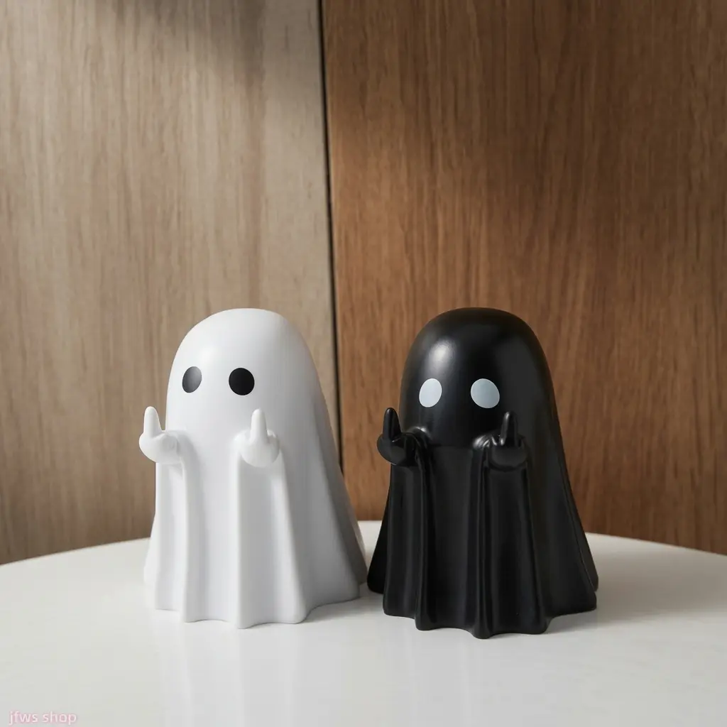 New Middle Finger Gesture Cute Ghost Resin Figurine - US-Designed Halloween Desk Decor, Lightweight Durable Prank Lovers' Accent, Funny Sassy Hand Sculpture, DIY Bag Accessory Gift tiktokshopbacktoschool