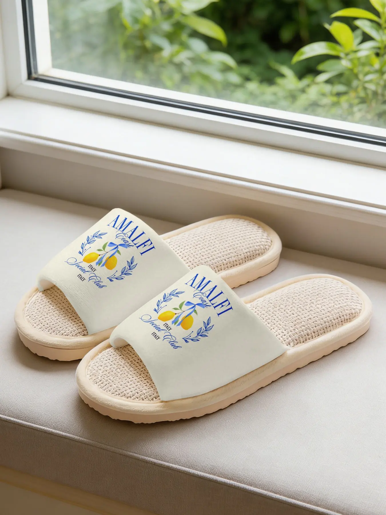 Amalfi Coast Lemon Theme Retro Italian Vacation Style Slippers Home & Outdoor Wear Must-Have for Coastal Vibes Lovers