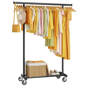 Rolling Clothes Rack with Storage Baskets & Wheels | Mobile Space Saving Garment Organizer | Freestanding