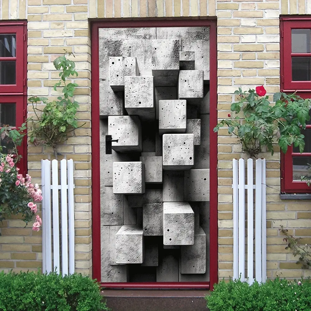 2pcs Modern Industrial Style Stereo Concrete Cube Wall Stickers Creative Geometric Self Adhesive Decorative Stickers Art Wall Decals for Living Room Bedroom Background Wall Waterproof Removable Home Deco