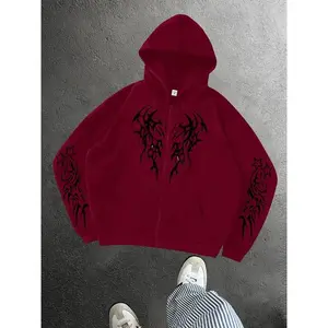 Men's Punk Style Graphic Zip-Up Hoodie, Trendy Streetwear for Casual Occasions, Perfect Match for Fashion in Fall & Winter
