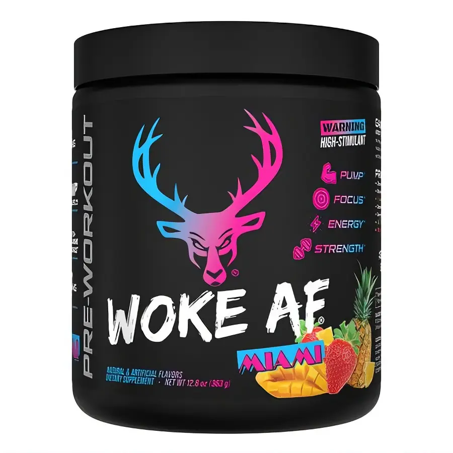 Bucked Up Pre-Workout Woke AF Miami 30 Servings - High-Stimulant Formula for Pump Focus Energy & Strength