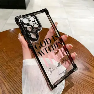 Phone Case Compatible with Samsung Galaxy S23 Ultra S24 Plus S25 S22+ FE Edge Pink Psalms Bible Quotes Pattern Electroplating Transparent Silicone Drop-proof Protective Cover