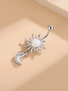 Fashion Sunflower & Moon Design Belly Button Ring, Stainless Steel Navel Piercing Body Jewelry for Women & Girls,  Body Jewelry for Party, Daily Clothing Decor